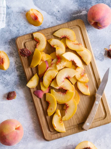 Fresh Peaches Fruits Textured Stone Background — Stock Photo, Image