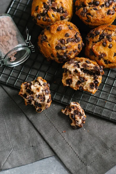 Delicious Homemade Muffins Chocolate Drops Closeup — Stockfoto