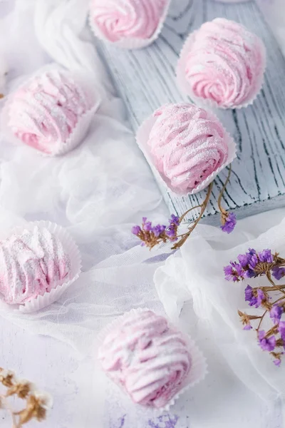 Zblízka Pohled Sladké Růžové Domácí Marshmallow — Stock fotografie
