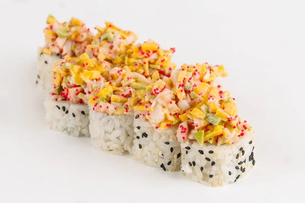 Tradiční Japonské Sushi Rolls Bílém Pozadí — Stock fotografie