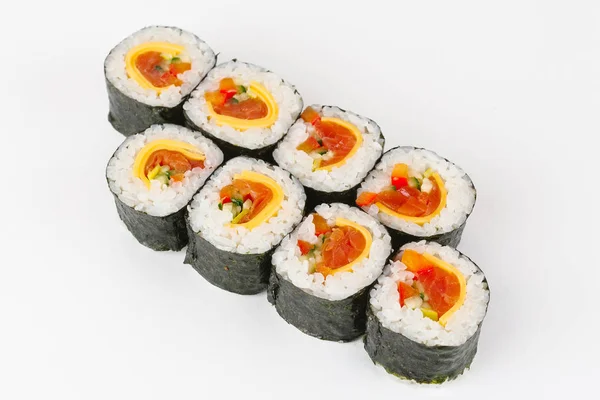 Traditionele Japanse Sushi Rollen Witte Achtergrond — Stockfoto