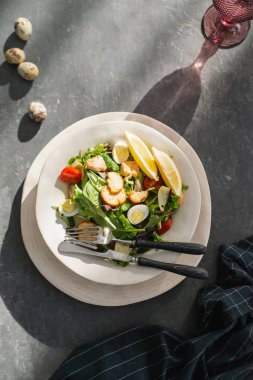 Taze sebze ve tavuktan yapılmış sağlıklı Sezar salatası.
