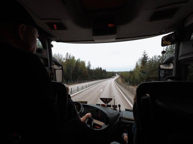 Flam yakınlarındaki ormanlık kırsal yolun araç görünümü, Norveç