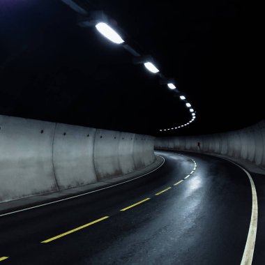 Riga, Letonya'da ışıklı tünel ve otoyol yolu