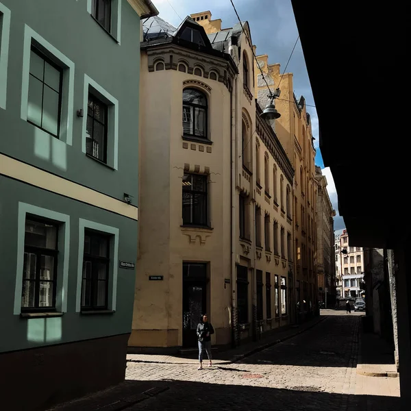 Smala Gata Och Byggnader Townscapen Riga Lettland — Stockfoto