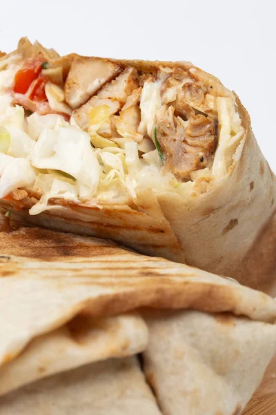 Delicious Doner Kebab Wooden Board — Stock Photo, Image