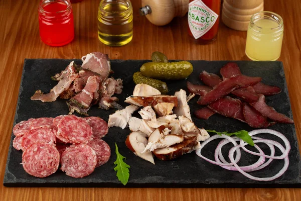 Assorted Meat Pickles Board — Stock Photo, Image