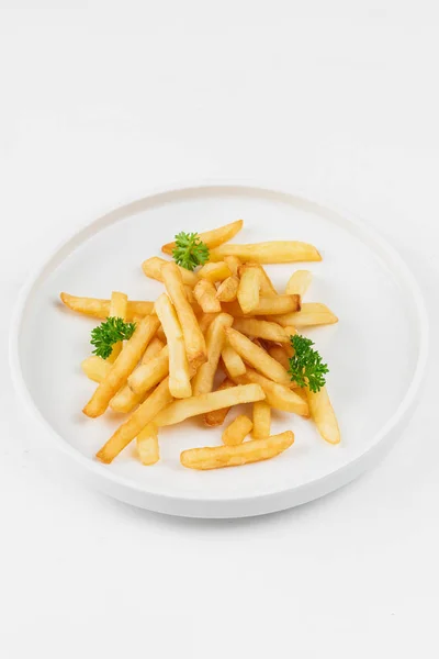 Ízletes Francia Fries Fehér Lemez — Stock Fotó
