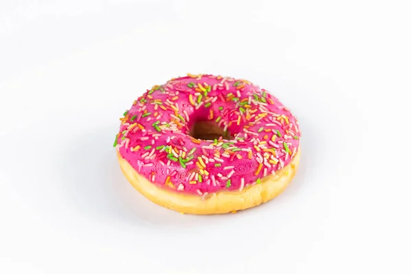 Donut Mit Rosa Und Weißem Zuckerguss Auf Hintergrund — Stockfoto