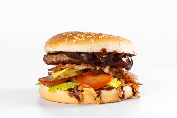 Вкусный Гамбургер Белом Фоне — стоковое фото