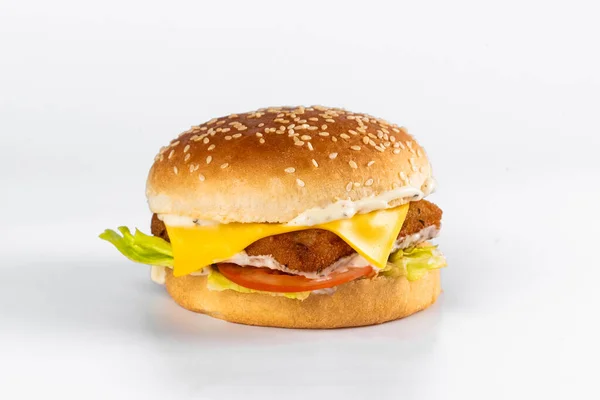 Hamburger Savoureux Sur Fond Blanc — Photo