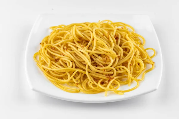 Spaghetti Met Pestosaus Witte Plaat — Stockfoto