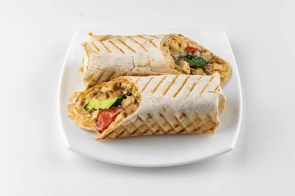 Shawarma Met Kip Groenten Wit Bord — Stockfoto