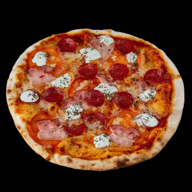 Mozzarella, domates ve zeytinli pizza