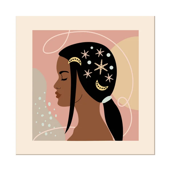 Perfil Chicas Afroamericanas Con Peinado Moda Mujer Con Horquillas Pinzas — Vector de stock