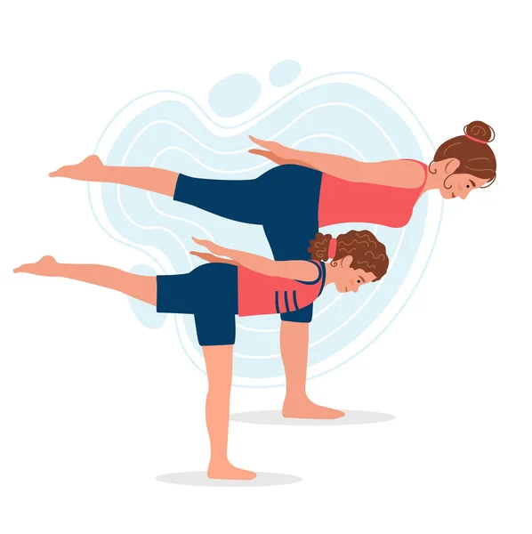 Madre Figlia Che Praticano Yoga Insieme Yoga Con Mamma Illustrazione — Vettoriale Stock