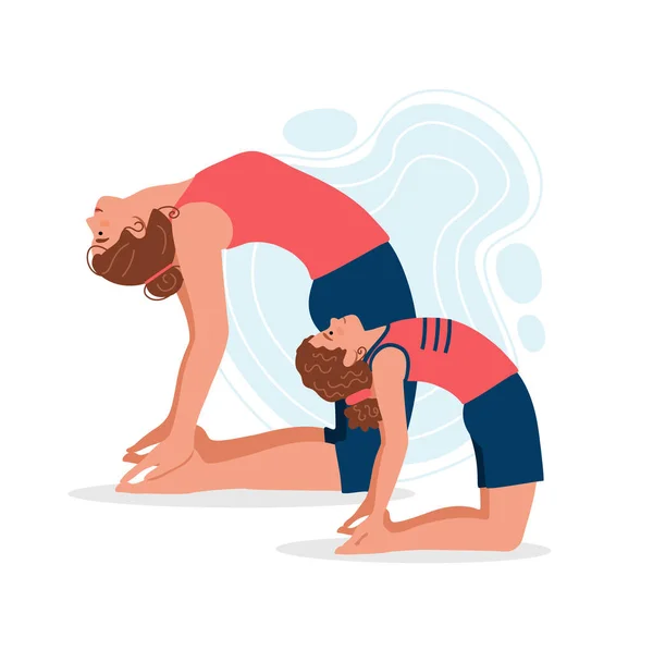 Moeder Dochter Oefenen Samen Yoga Yoga Met Mama Concept Illustratie — Stockvector