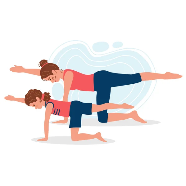 Madre Hija Practicando Yoga Juntas Yoga Con Mamá Ilustración Conceptual — Vector de stock