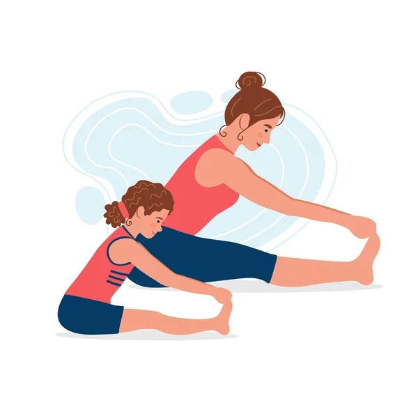 Mother Daughter Practicing Yoga Together Yoga Mom Concept Illustration Yoga — Stock Vector