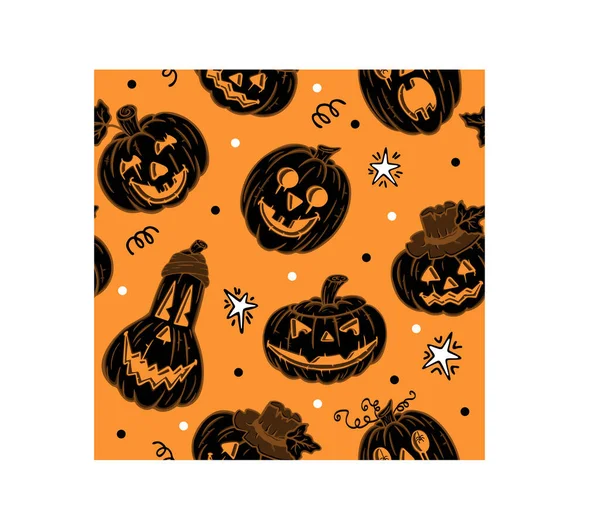 Halloween Minta Különböző Fekete Tök Faragott Arccal Vektor Zökkenőmentes Illusztráció — Stock Vector