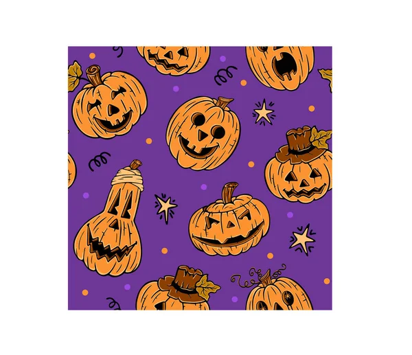 Halloween Minta Különböző Tökkel Faragott Arcokkal Vektor Zökkenőmentes Illusztráció Lila — Stock Vector