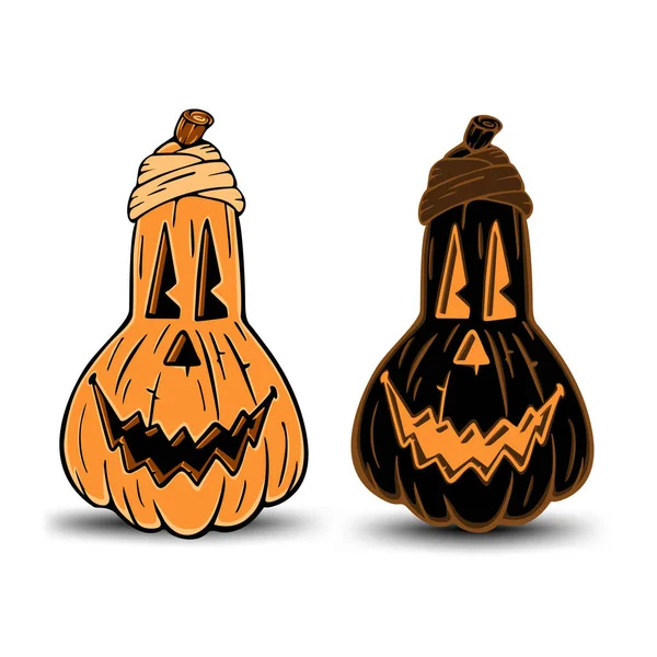 Narancssárga Tök Fekete Tök Faragott Arccal Halloween Ünnep Szimbóluma Vektor — Stock Vector