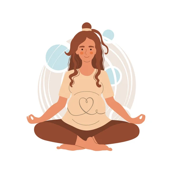 Usmívající Těhotná Žena Meditující Sedící Lotosu Ilustrace Pro Jógu Meditaci — Stockový vektor