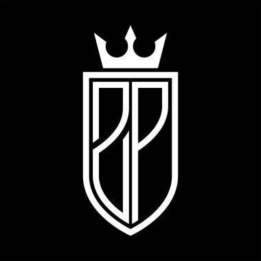 Taç ve minimalist, zarif ve ince hatlı baş harflerin olduğu ZP Vektör logosu