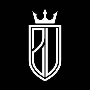 Taç ve minimalist, zarif ve ince çizgili baş harflerin olduğu ZU Vektör logosu