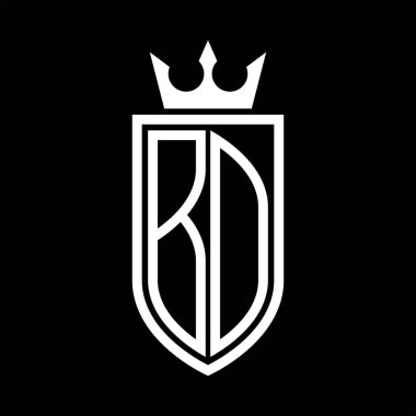 Taçlı ve minimalist, zarif, ince hatlı baş harfleri kalkan BD Vektör logosu