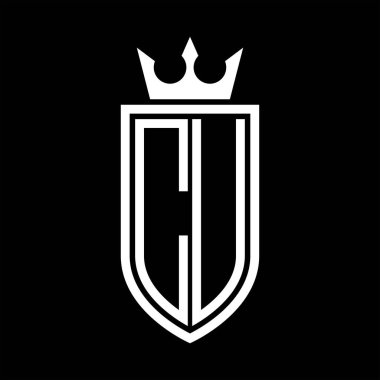 Taç ve minimalist, zarif ve ince hatlı baş harflerin oluşturduğu CU vektör logosu