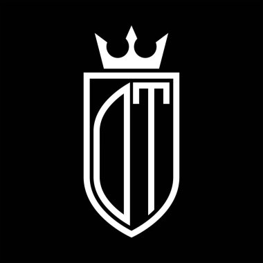 Taç ve minimalist, zarif ve ince hatlı baş harflerin olduğu DT vektör logosu