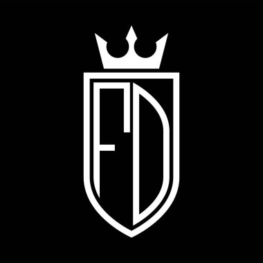 Taç ve minimalist, zarif ve ince hatlı baş harflerin olduğu FD vektör logosu