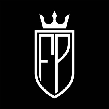 Taç ve minimalist, zarif ve ince hatlı baş harflerin olduğu FP vektör logosu