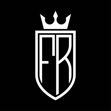 Taç ve minimalist, zarif ve ince hatlı baş harflerin olduğu FR Vektör logosu