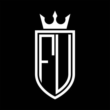 Taç ve minimalist, zarif ve ince çizgili baş harflerin olduğu FU Vektör logosu