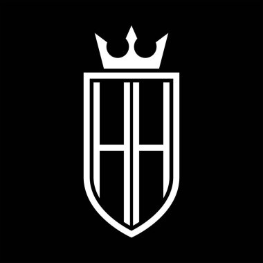Taç ve minimalist, zarif ve ince hatlı baş harflerin olduğu HH vektör logosu