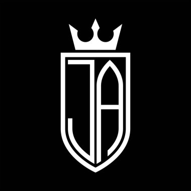 Taç ve minimalist, zarif ve ince hatlı baş harflerin simgesi JA Vektör logosu