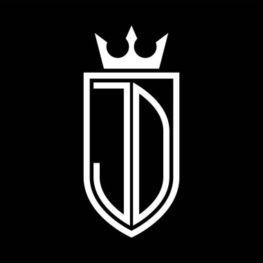 Taç ve minimalist, zarif ve ince hatlı baş harflerin simgesi JD Vektör logosu