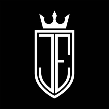 Taç ve minimalist, zarif ve ince hatlı baş harflerin simgesi JE Vektör logosu