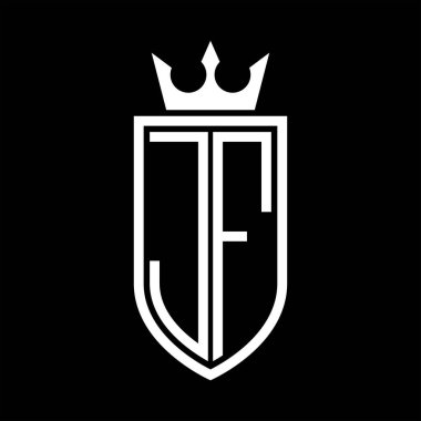 Taç ve minimalist, zarif ve ince çizgili baş harflerin olduğu JF Vektör logosu