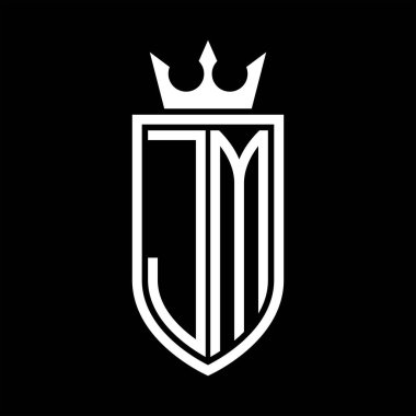 Taç ve minimalist, zarif ve ince hatlı baş harflerin simgesi JM Vektör logosu