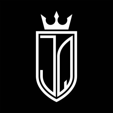 Taç ve minimalist, zarif ve ince çizgili baş harflerin olduğu JQ Vektör logosu