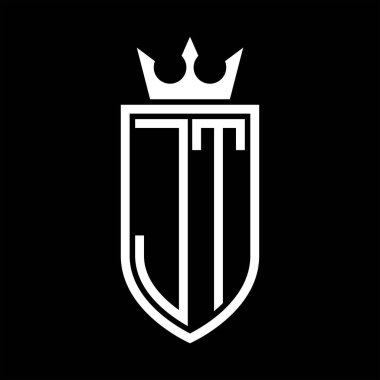 Taç ve minimalist, zarif ve ince hatlı baş harflerin simgesi JT Vektör logosu