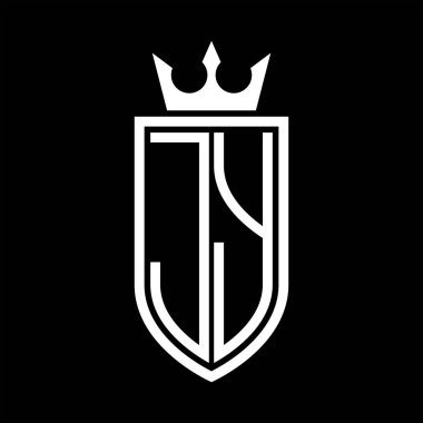 Taç ve minimalist, zarif ve ince hatlı baş harflerin simgesi JY Vektör logosu