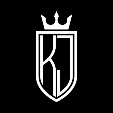 Taç ve minimalist, zarif ve ince hatlı baş harflerin simgesi KJ Vektör logosu