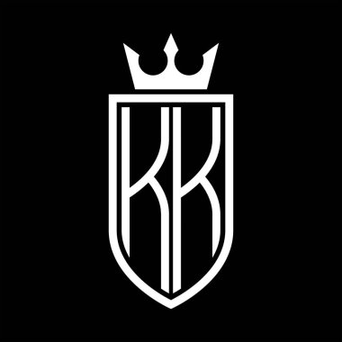 KK vektör logosu. Taçlı, minimalist, zarif ve ince çizgili baş harfler.