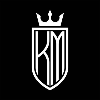 KM vektör logosu. Taç ve minimalist, zarif, ince çizgili baş harfler.