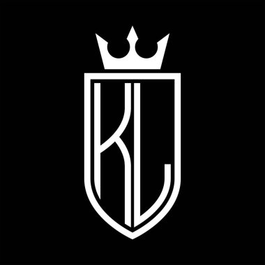 Taç ve minimalist, zarif ve ince çizgili baş harflerin olduğu KL Vektör logosu