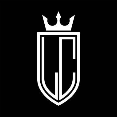 LC Vektör logosu. Taçlı ve minimalist, zarif, ince çizgili baş harfler.